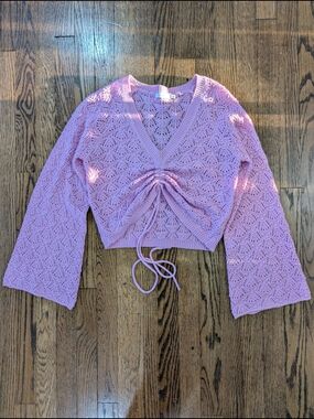Lush Wild Rose Openwork Cinch Bodice Crop Pullover